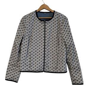 St. John Reversible Striped & Diamond Pattern Jacket Navy Blue White Lightweight